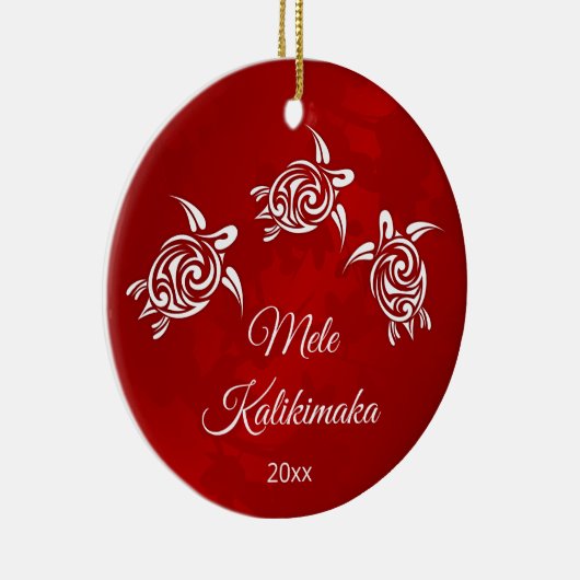 Red White Mele Kalikimaka Kerstmis Keramisch Ornament (Rechts)