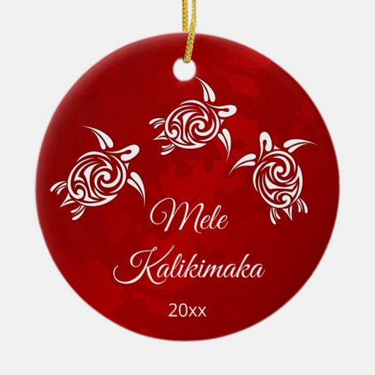 Red White Mele Kalikimaka Kerstmis Keramisch Ornament (Voorkant)