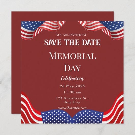 Red White Memorial Day Save the Date Kaart (Voorkant / Achterkant)