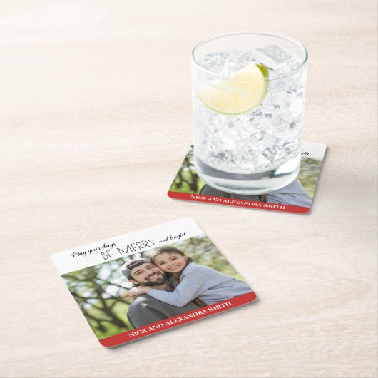 Red White Merry Bright kerstfeestdag Kartonnen Onderzetters (Insitu)