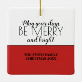 Red White Merry Bright kerstseizoen Foto Keramisch Ornament (Achterkant)