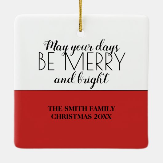 Red White Merry Bright kerstseizoen Foto Keramisch Ornament (Achterkant)
