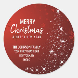 RED White MERRY CHRISTMAS Tree Return-adres Ronde Sticker