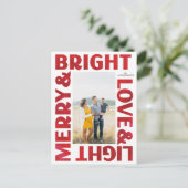 Red White Merry en Bright Love and Light Holiday Briefkaart (Staand voorkant)