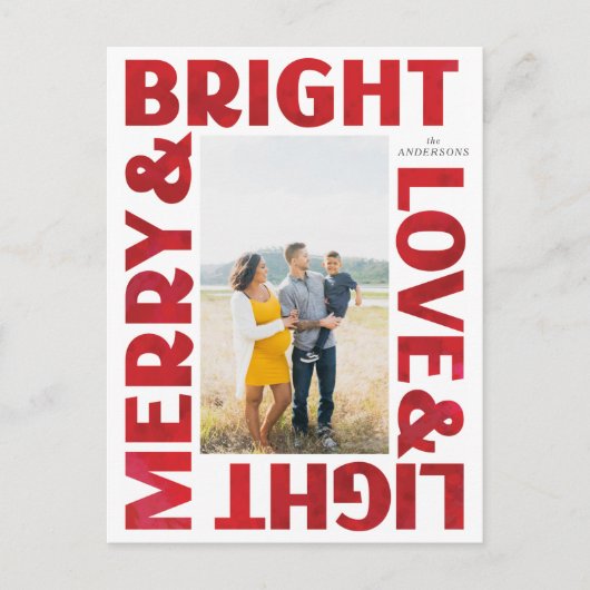 Red White Merry en Bright Love and Light Holiday Briefkaart (Voorkant)