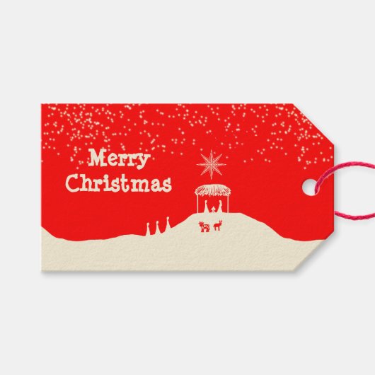 Red White Merry kerst Natitivity Scene Company Cadeaulabel (Voorkant (Horizontaal))