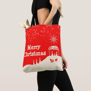 Red White Merry kerst nativiteitsscène Tote Bag