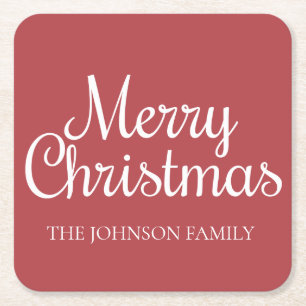 Red White Merry-kerstfamilienaam Kartonnen Onderzetters