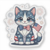 Red, White & Mew – Patriotic Cat Sticker (Voorkant)