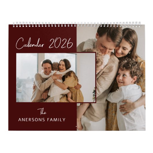 Red & White Minimalist Aesthetic Family Photo Kalender (Hoes)