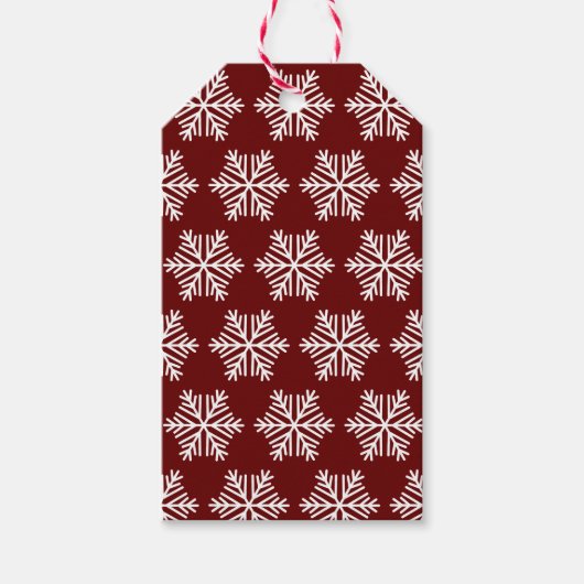 Red White Modern Snowflake Christmas Pattern  Cadeaulabel (Voorkant)