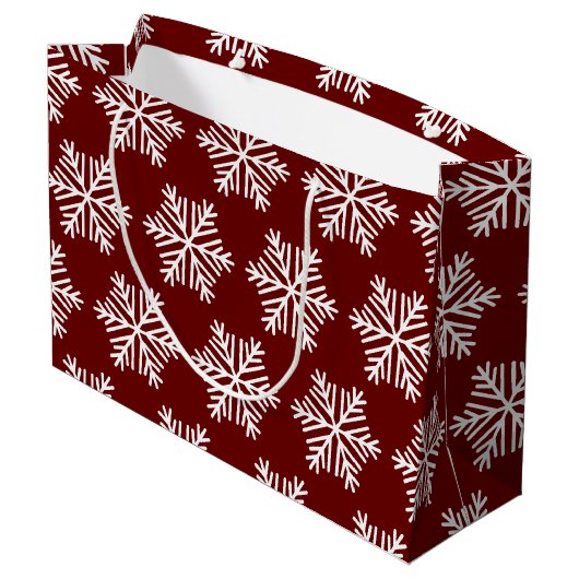 Red White Modern Snowflake Christmas Pattern  Groot Cadeauzakje (Achterkant Gekanteld)