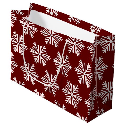 Red White Modern Snowflake Christmas Pattern  Groot Cadeauzakje (Voorkant Gekanteld)