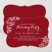 Red & White Modern Snowflake Holiday Party Invite Kaart (Voorkant / Achterkant)