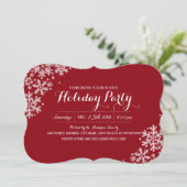 Red & White Modern Snowflake Holiday Party Invite Kaart (Staand voorkant)