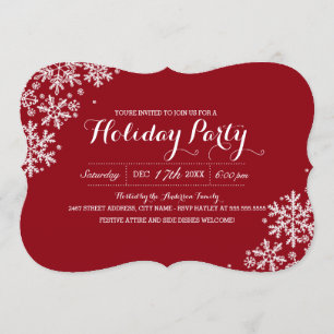 Red & White Modern Snowflake Holiday Party nodigt  Kaart