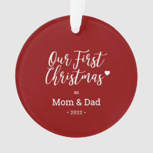 Red & White Mom Dad First Christmas Foto Ornament