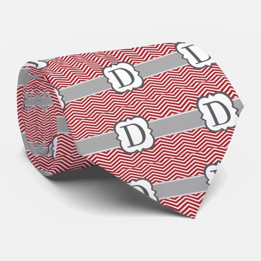 Red White Monogram Letter D Chevron Stropdas (Opgerold)