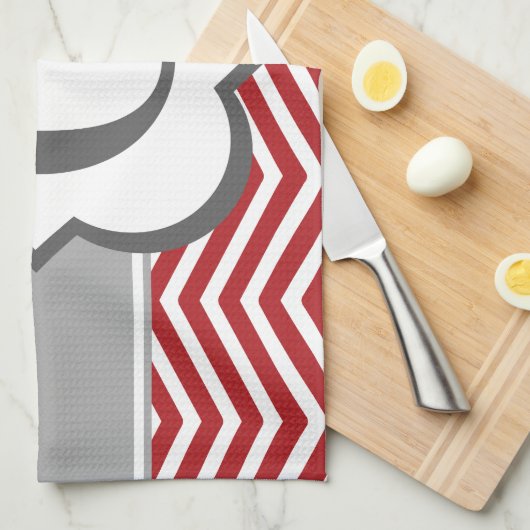 Red White Monogram Letter G Chevron Theedoek (Quarter Fold)