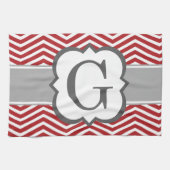 Red White Monogram Letter G Chevron Theedoek (Horizontaal)