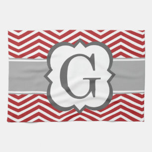 Red White Monogram Letter G Chevron Theedoek