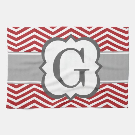 Red White Monogram Letter G Chevron Theedoek (Horizontaal)