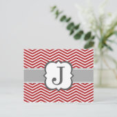 Red White Monogram Letter J Chevron Briefkaart (Staand voorkant)