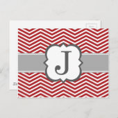 Red White Monogram Letter J Chevron Briefkaart (Voorkant / Achterkant)