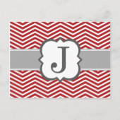 Red White Monogram Letter J Chevron Briefkaart (Voorkant)