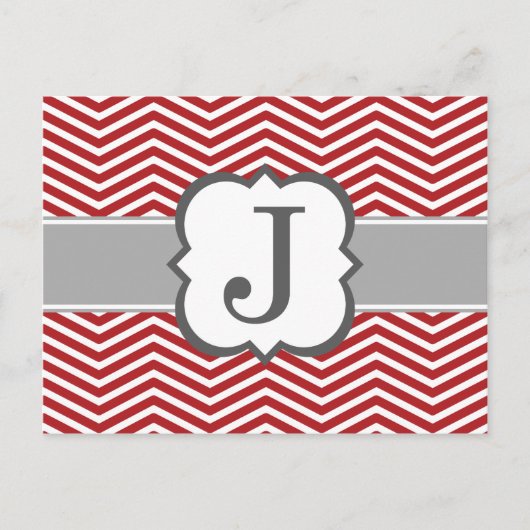 Red White Monogram Letter J Chevron Briefkaart (Voorkant)