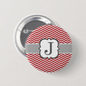 Red White Monogram Letter J Chevron Ronde Button 5,7 Cm (Voorkant /achterkant)