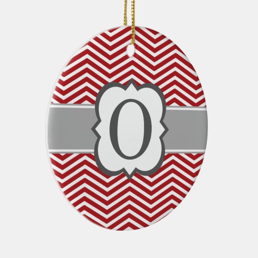 Red White Monogram Letter O Chevron Keramisch Ornament (Rechts)