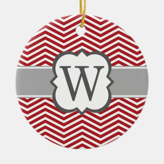 Red White Monogram Letter W Chevron Keramisch Ornament (Voorkant)