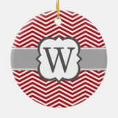 Red White Monogram Letter W Chevron Keramisch Ornament (Achterkant)