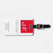 Red White Monogram Modern minimalist Bagagelabel (Voorkant horizontaal)