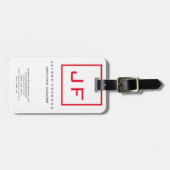 Red White Monogram Modern minimalist Bagagelabel (Voorkant horizontaal)