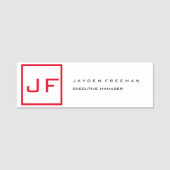 Red White Monogram Modern minimalist Naamplaatje (Voorkant)