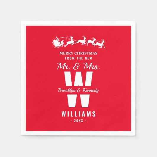 Red White Monogram Pas getrouwd Mr. en Mrs. Servet (Voorkant)