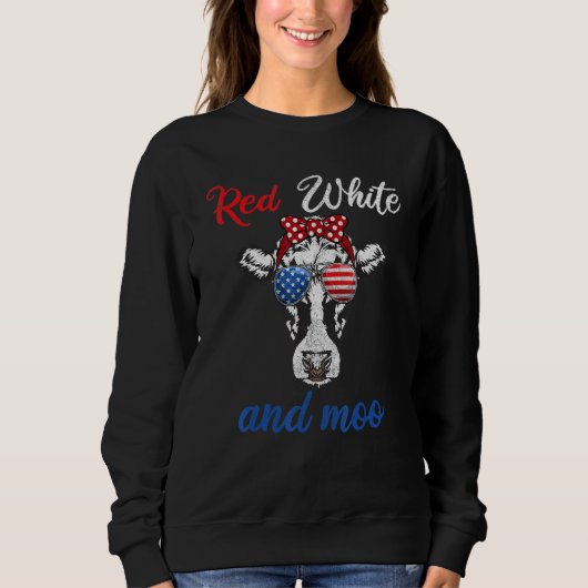 Red White & Moo 4 juli Kleding USA Patriottisch Trui (Voorkant)