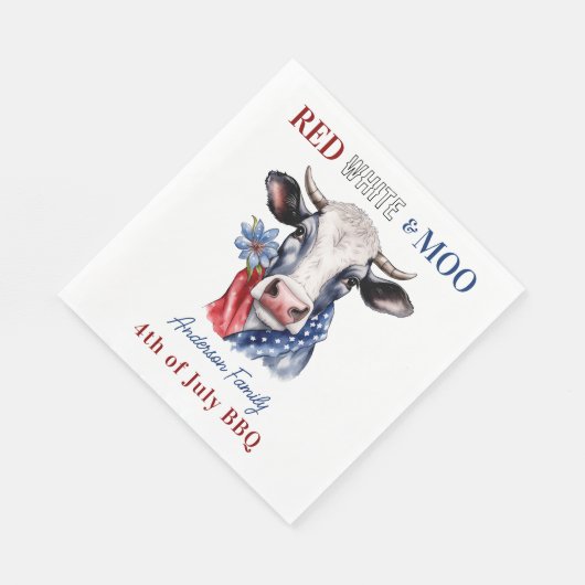 Red White Moo 4 juli Patriottische Koe Servet (Hoek)