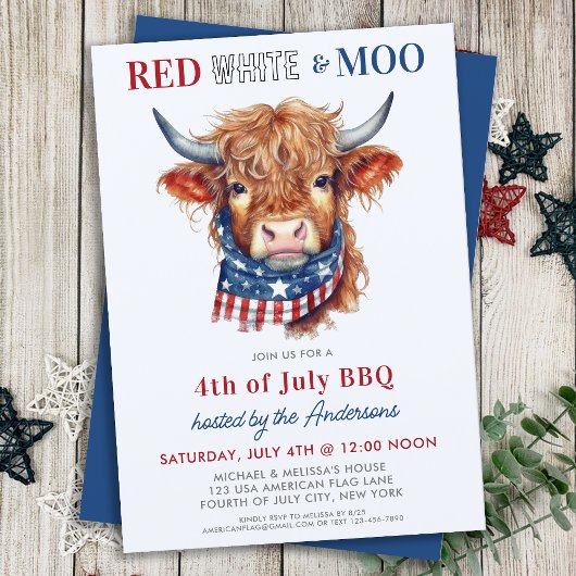 Red White Moo Patriottische Hoogland Koe 4 juli Kaart
