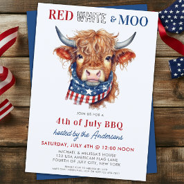 Red White Moo Patriottische Hoogland Koe 4 juli Kaart