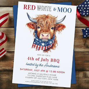 Red White Moo Patriottische Hoogland Koe 4 juli Kaart
