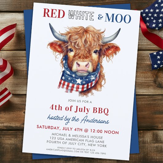 Red White Moo Patriottische Hoogland Koe 4 juli Kaart