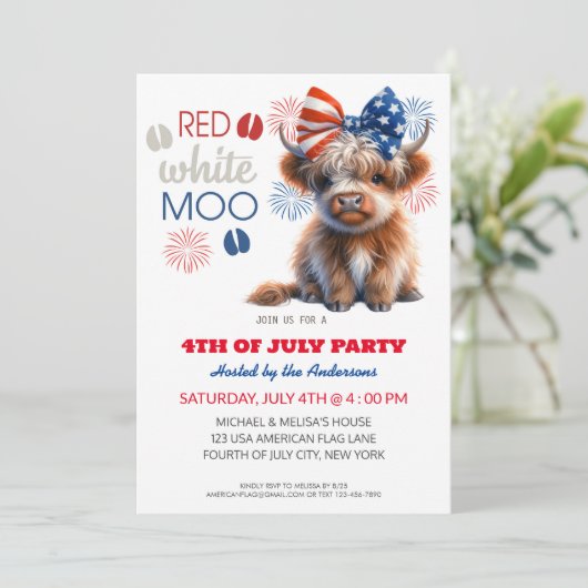 Red White Moo Patriottische Hoogland koe 4 juli Kaart (Staand voorkant)