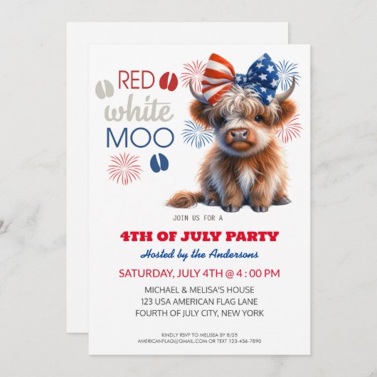 Red White Moo Patriottische Hoogland koe 4 juli Kaart (Voorkant / Achterkant)