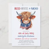 Red White Moo Patriottische Hoogland Koe 4 juli Kaart (Voorkant)