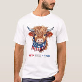 Red White Moo Patriottische Hoogland Koe 4 juli T-shirt (Voorkant)