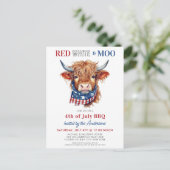 Red White Moo Patriottische Hoogland Koe 4 juli Uitnodiging Briefkaart (Staand voorkant)