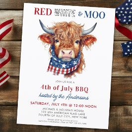 Red White Moo Patriottische Hoogland Koe 4 juli Uitnodiging Briefkaart